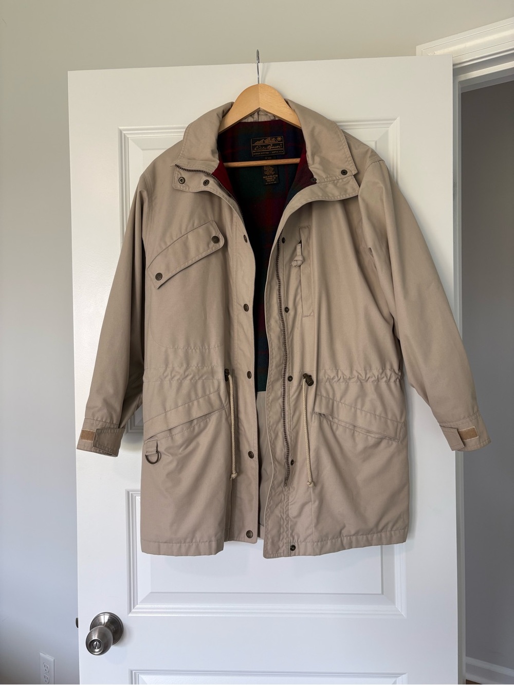Eddie Bauer Men's Small Gorpcore Flannel Lined Rain Jacket Outdoor Hiking